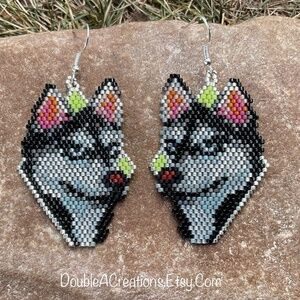 Husky Beaded Earrings, New, Handmade by Me